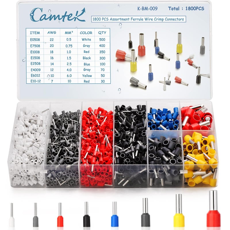 Camtek 1800Pcs Wire Ferrules Kit, Awg 22-7 Ferrule Crimping Kit Terminal Connector Wire Insulated Cord Pin Ends Terminals For Electric, Industrial - Image 1